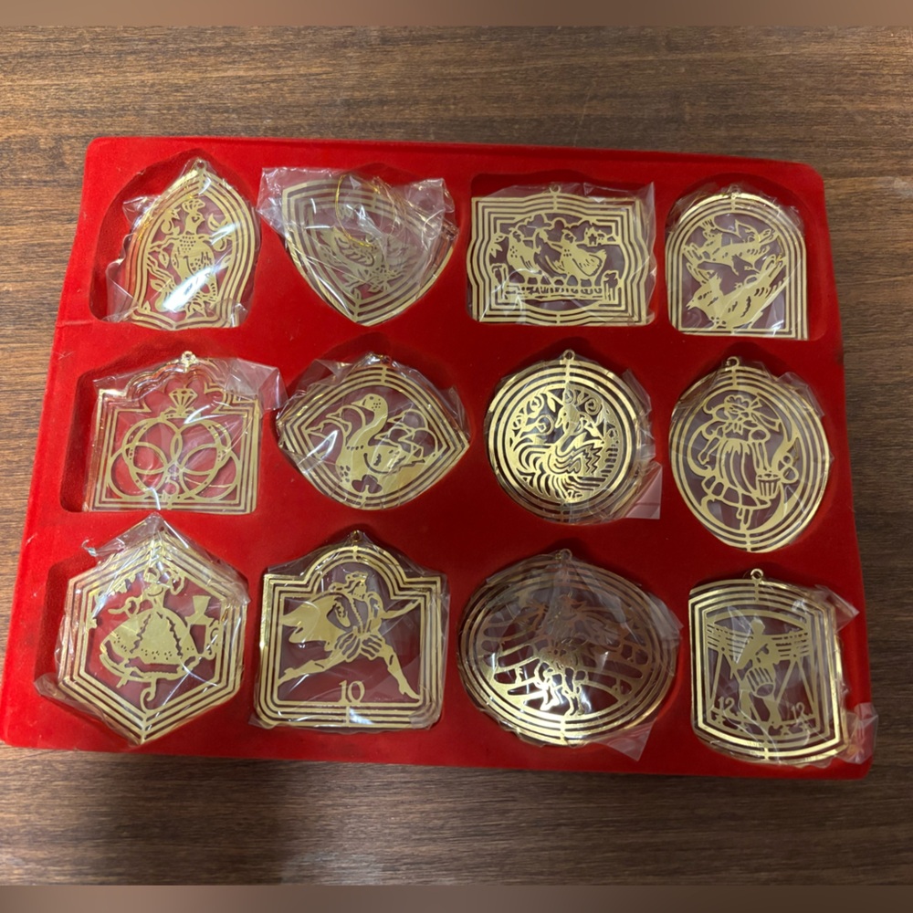 Vintage Royal Heritage Solid Brass 12 Days of Christmas Ornament Set - New